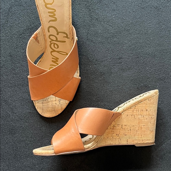 Sam Edelman Nahla Tan Brown Crisscross Leather Wedge Sandals 8.5 women’s - Picture 3 of 9